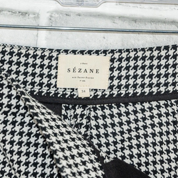 Sezane Women's Clara Trouser pants in Houndtooth Ecru Black Size 34 24w - Picture 3 of 12